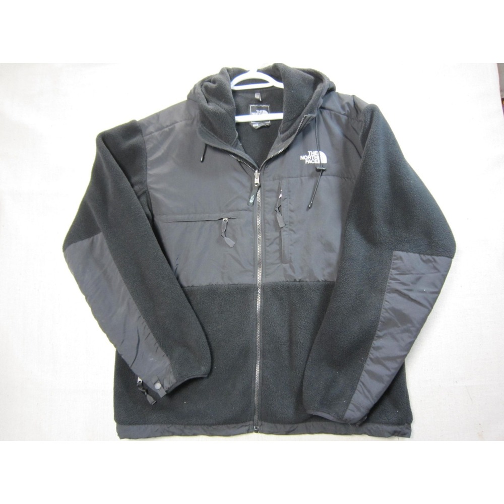 The North Face Denali Hooded Fleece Jacket Mens Large Black Polartec Zip Hoodie